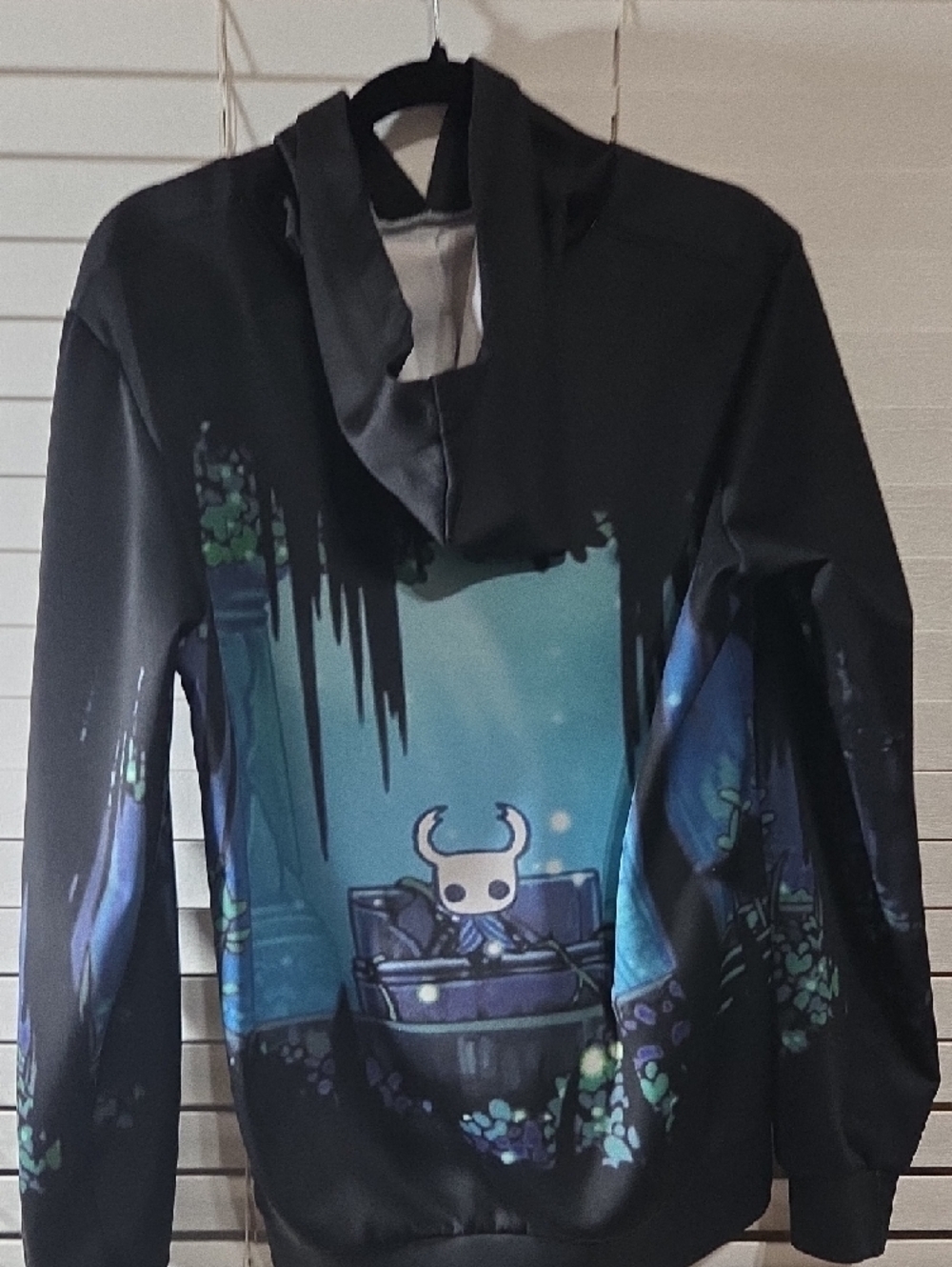 Hollow Knight Graphic Pullover Hoodie - Black & Teal Fantasy Art - Picture 4 of 5